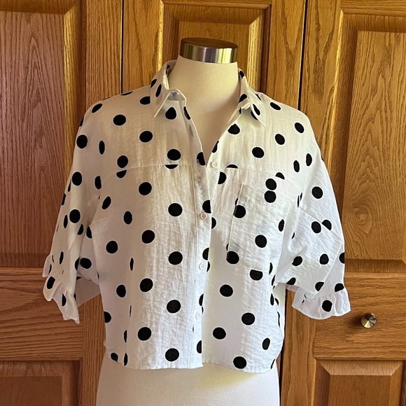 TOPSHOP - Polka Dot Cropped Shirt -- Excellent Condition - Picture 1 of 11